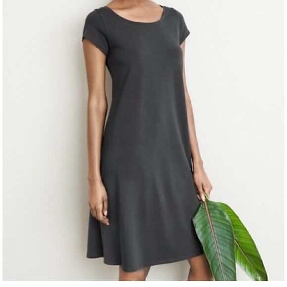 Eileen Fisher Women’s Petite Organic Cotton Lyrca Blend Ballet Neck Dress Graphi - Picture 6 of 7